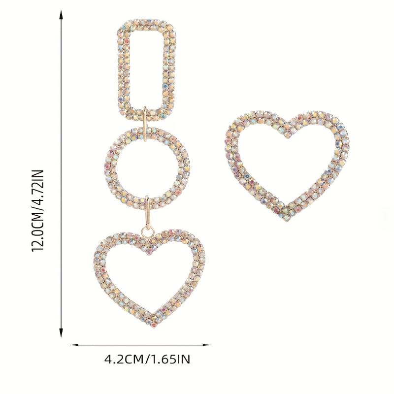 Heart Shape Dangle Earrings Rhinestone Pendant Alloy Jewelry