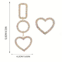 Heart Shape Dangle Earrings Rhinestone Pendant Alloy Jewelry