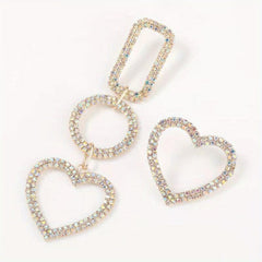 Heart Shape Dangle Earrings Rhinestone Pendant Alloy Jewelry