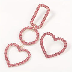 Heart Shape Dangle Earrings Rhinestone Pendant Alloy Jewelry