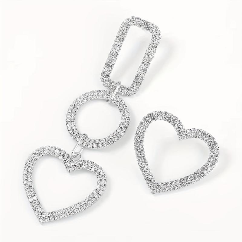 Heart Shape Dangle Earrings Rhinestone Pendant Alloy Jewelry