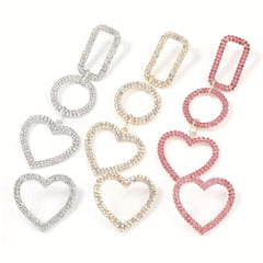 Heart Shape Dangle Earrings Rhinestone Pendant Alloy Jewelry