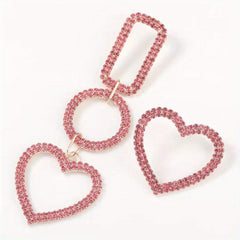 Heart Shape Dangle Earrings Rhinestone Pendant Alloy Jewelry