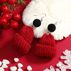 Christmas Red Green Knitted Woven Hat Dangle Earrings Party Style Adorable Gift
