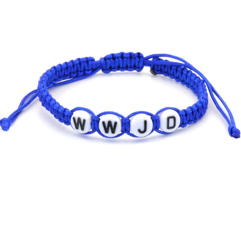 WWJD Round Letter Acrylic Braided Bracelet with Adjustable Rope
