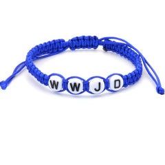 WWJD Round Letter Acrylic Braided Bracelet with Adjustable Rope