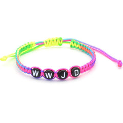 WWJD Round Letter Acrylic Braided Bracelet with Adjustable Rope