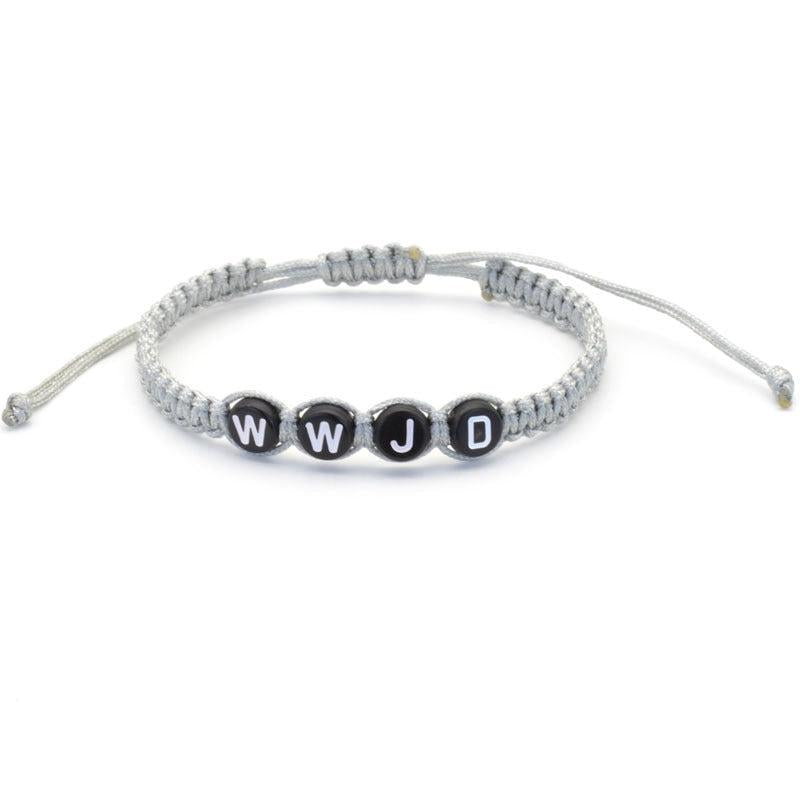 WWJD Round Letter Acrylic Braided Bracelet with Adjustable Rope