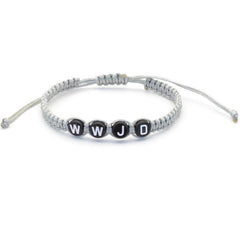 WWJD Round Letter Acrylic Braided Bracelet with Adjustable Rope