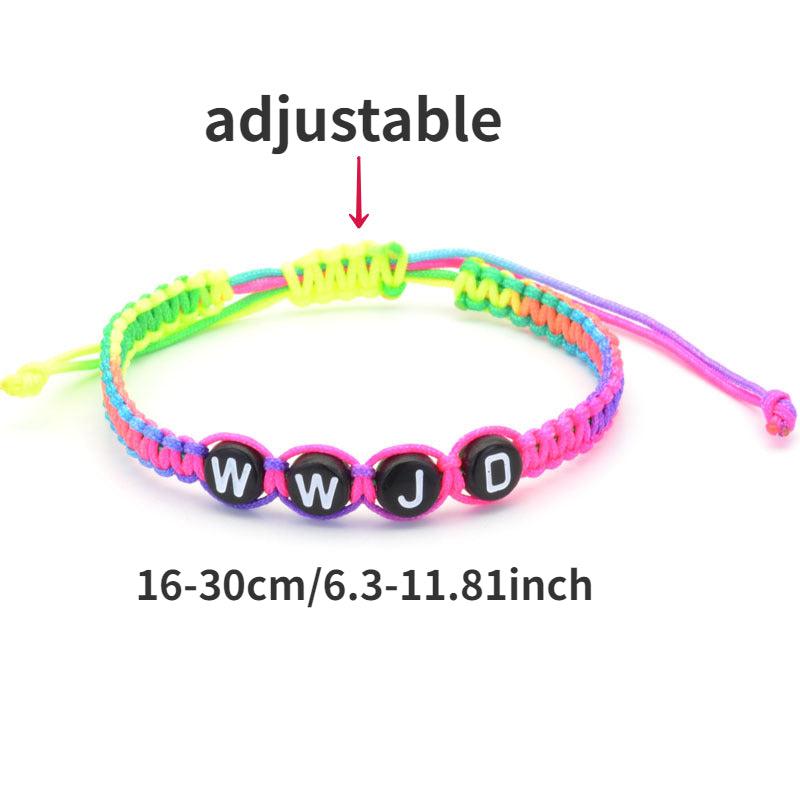 WWJD Round Letter Acrylic Braided Bracelet with Adjustable Rope