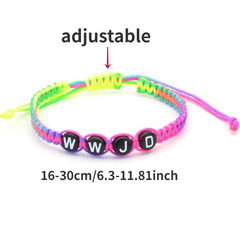 WWJD Round Letter Acrylic Braided Bracelet with Adjustable Rope