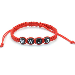 WWJD Round Letter Acrylic Braided Bracelet with Adjustable Rope