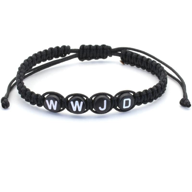 WWJD Round Letter Acrylic Braided Bracelet with Adjustable Rope