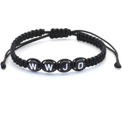WWJD Round Letter Acrylic Braided Bracelet with Adjustable Rope