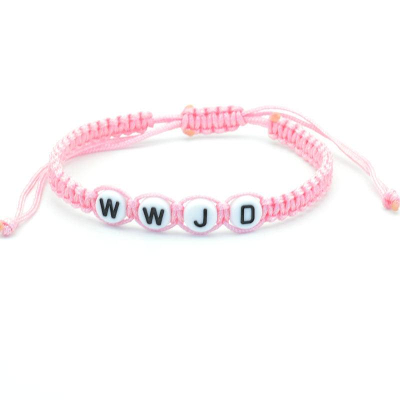 WWJD Round Letter Acrylic Braided Bracelet with Adjustable Rope