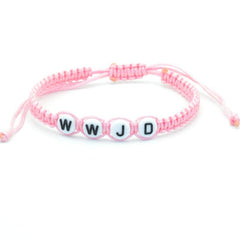 WWJD Round Letter Acrylic Braided Bracelet with Adjustable Rope