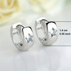 925 Silver Hoop Earrings Star Pattern Zircon Bridal Jewelry