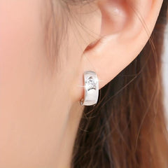 925 Silver Hoop Earrings Star Pattern Zircon Bridal Jewelry