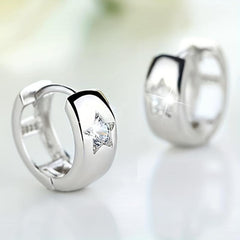 925 Silver Hoop Earrings Star Pattern Zircon Bridal Jewelry