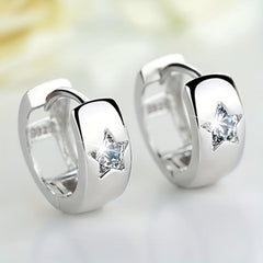 925 Silver Hoop Earrings Star Pattern Zircon Bridal Jewelry