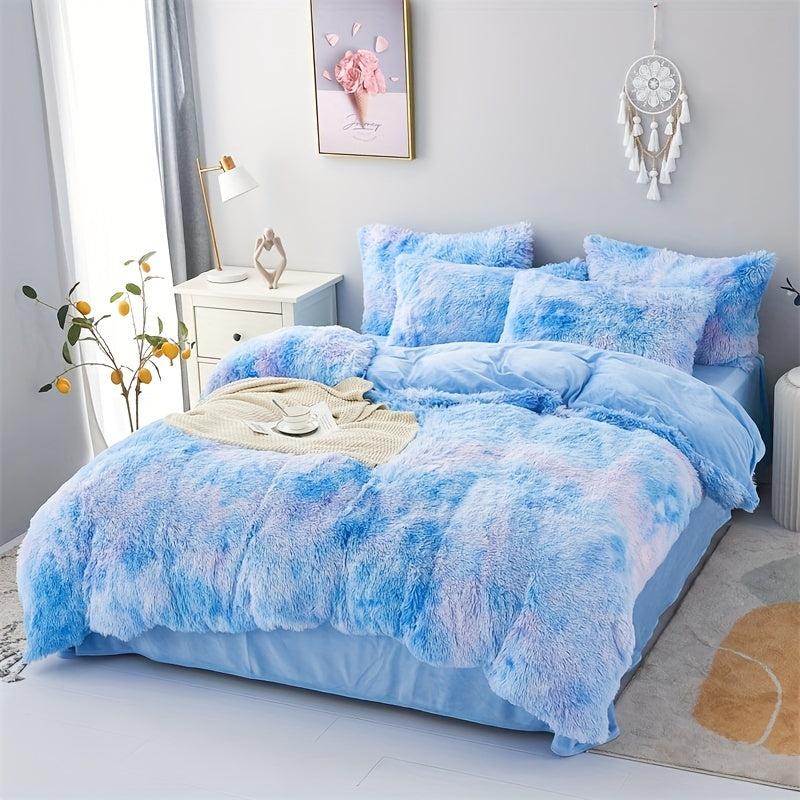 3pcs Plush Polyester Duvet Cover Set Soft Comfortable Warm Bedding