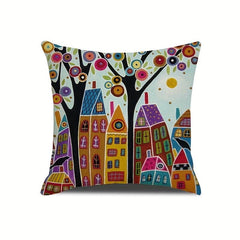 Geometric Tree Printed Linen Cushion Cover for Home Decor