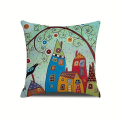 Geometric Tree Printed Linen Cushion Cover for Home Decor