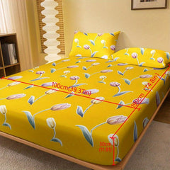 Tulip Print Brushed Fitted Sheet Soft Bedding Mattress Cover Deep Pocket