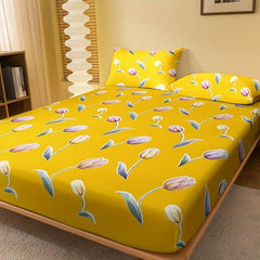Tulip Print Brushed Fitted Sheet Soft Bedding Mattress Cover Deep Pocket