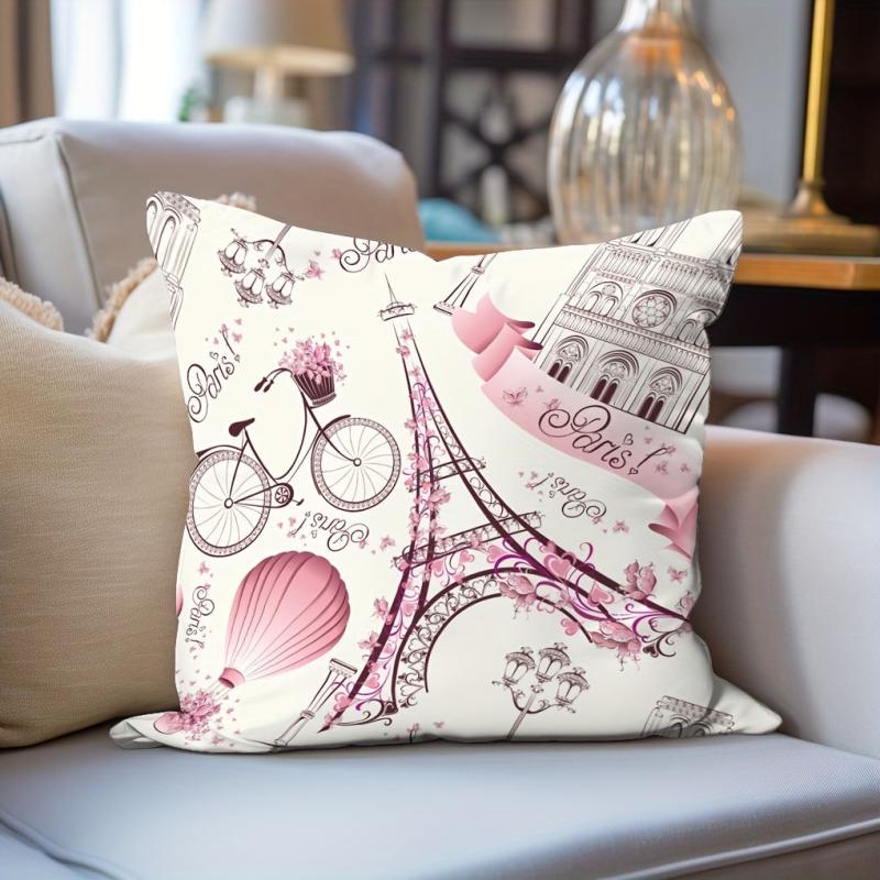 Paris Flowers Graffiti Watercolor Pillowcase