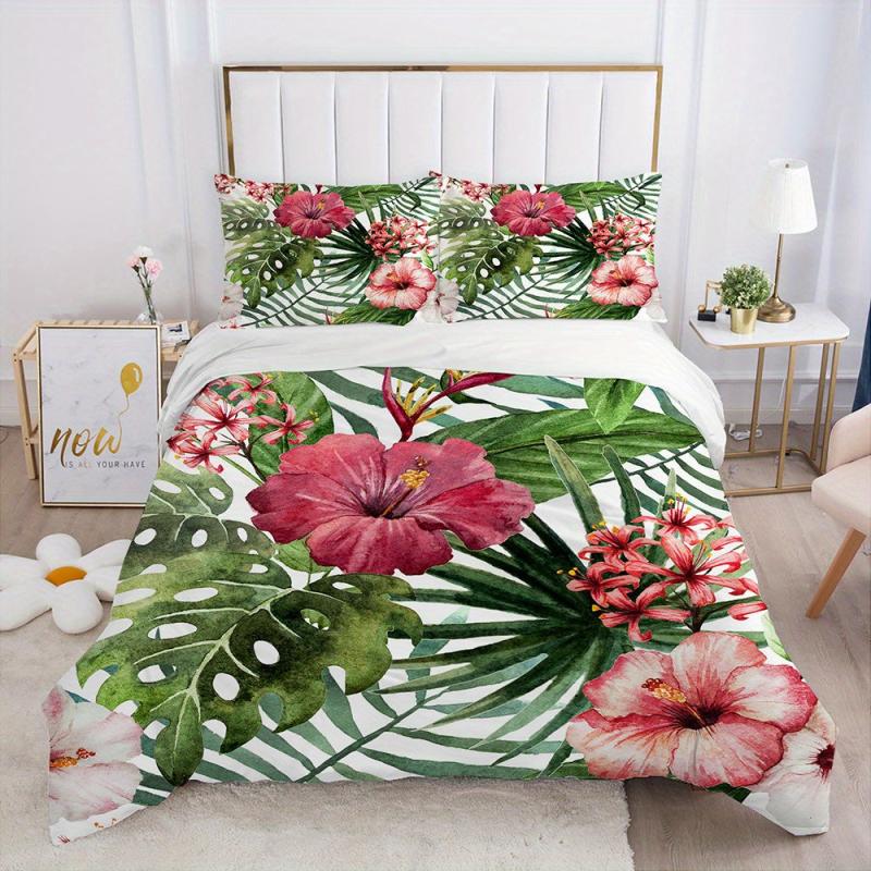 Watercolor Flower Tropical Leaf Duvet Cover Set