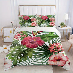 Watercolor Flower Tropical Leaf Duvet Cover Set