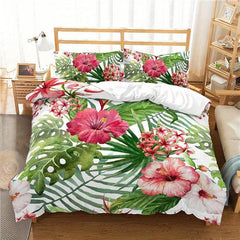 Watercolor Flower Tropical Leaf Duvet Cover Set