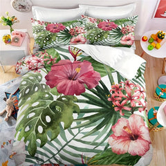 Watercolor Flower Tropical Leaf Duvet Cover Set