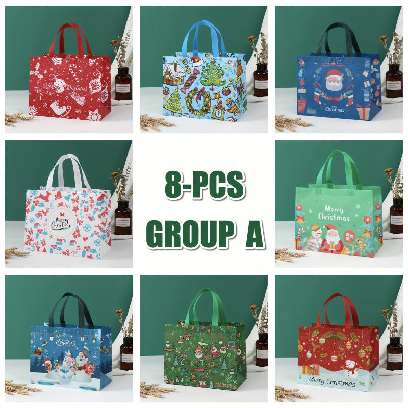 8pcs Christmas Gift Bags With Handles Xmas Party Supplies
