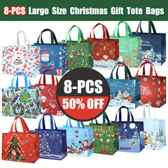 8pcs Christmas Gift Bags With Handles Xmas Party Supplies