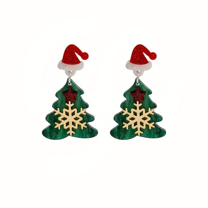 Christmas Tree Snowflake Dangle Earrings Acrylic Cartoon Style Jewelry