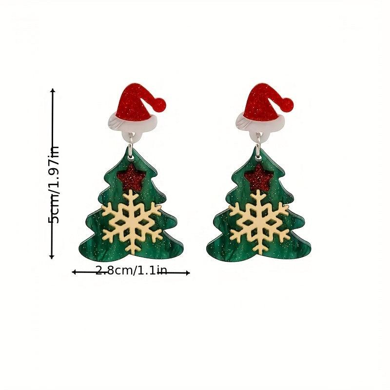 Christmas Tree Snowflake Dangle Earrings Acrylic Cartoon Style Jewelry