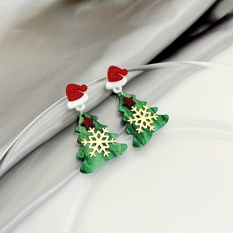 Christmas Tree Snowflake Dangle Earrings Acrylic Cartoon Style Jewelry