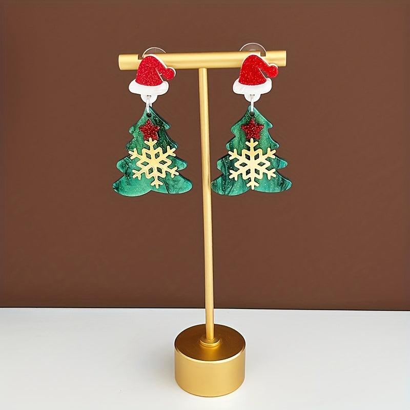 Christmas Tree Snowflake Dangle Earrings Acrylic Cartoon Style Jewelry