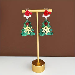 Christmas Tree Snowflake Dangle Earrings Acrylic Cartoon Style Jewelry
