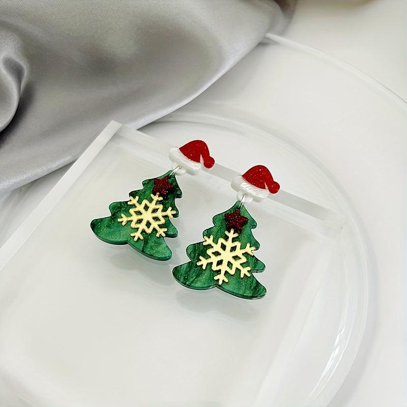 Christmas Tree Snowflake Dangle Earrings Acrylic Cartoon Style Jewelry