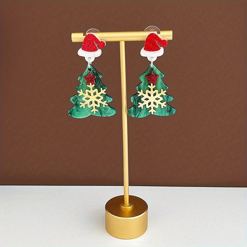 Christmas Tree Snowflake Dangle Earrings Acrylic Cartoon Style Jewelry