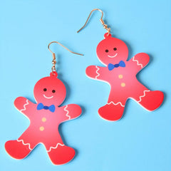 Gingerbread Christmas Dangle Earrings Retro Style Acrylic Jewelry