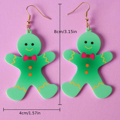 Gingerbread Christmas Dangle Earrings Retro Style Acrylic Jewelry