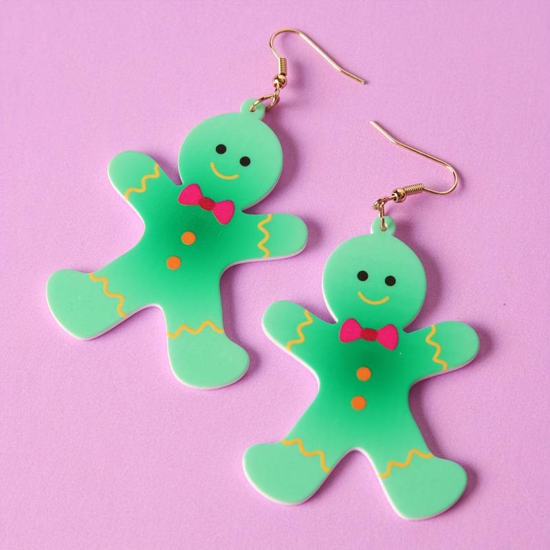 Gingerbread Christmas Dangle Earrings Retro Style Acrylic Jewelry