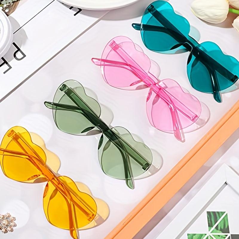 8 Pairs Heart Shaped Rimless Sunglasses for Summer Parties