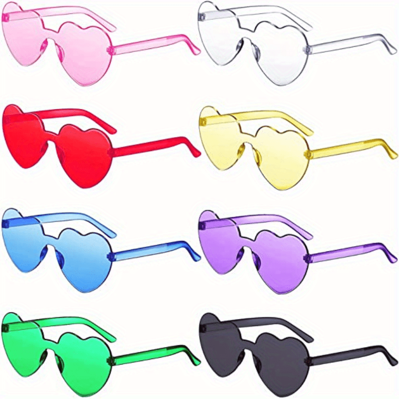 8 Pairs Heart Shaped Rimless Sunglasses for Summer Parties