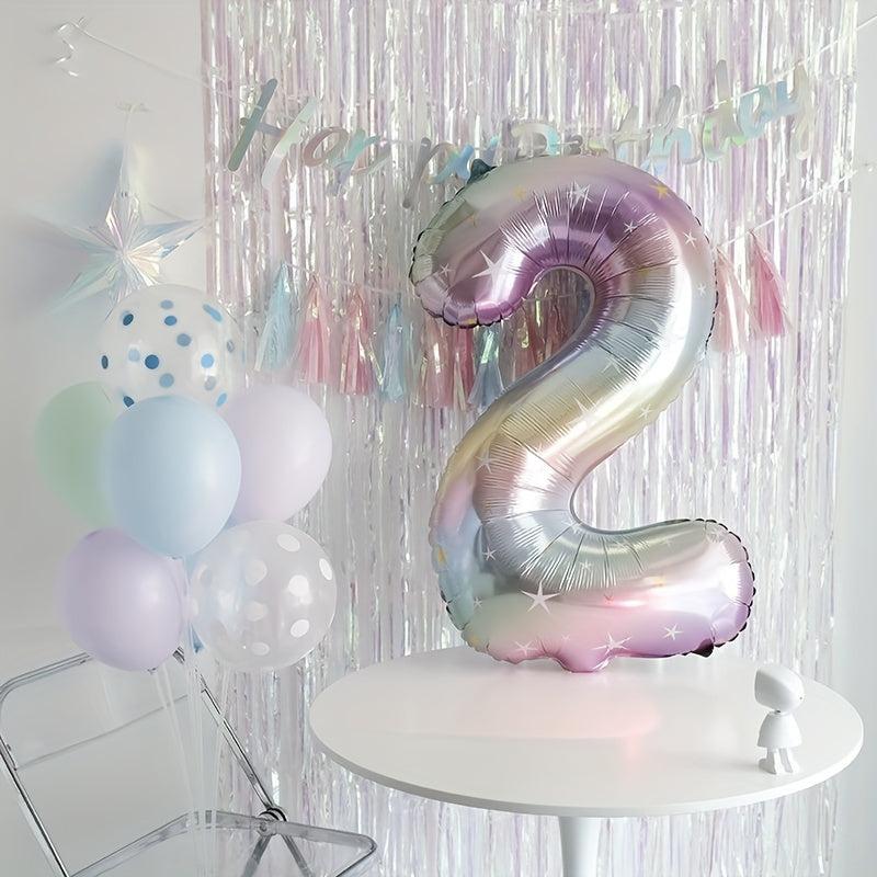 Rainbow Gradient 40 Inch Number Balloon with Tassel Rain Curtain