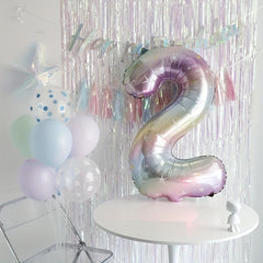 Rainbow Gradient 40 Inch Number Balloon with Tassel Rain Curtain